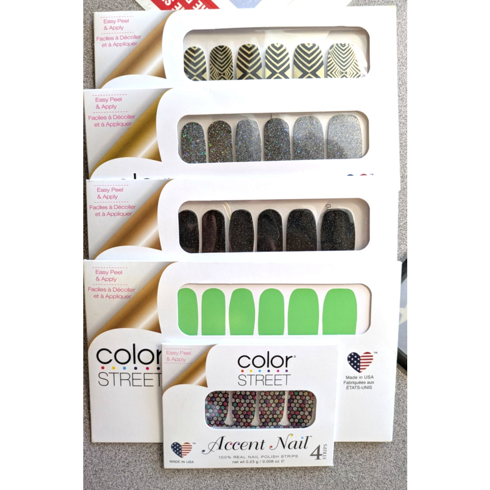 Color Street 100% Real Nail Polish Strips Lot of 5 New glitters, solid, accents